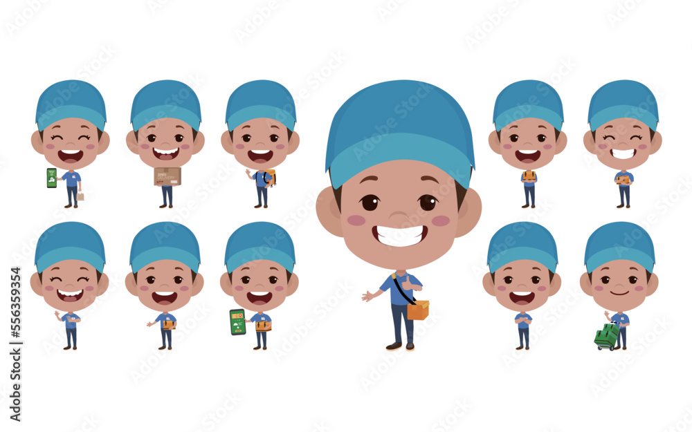 Delivery staff with different poses