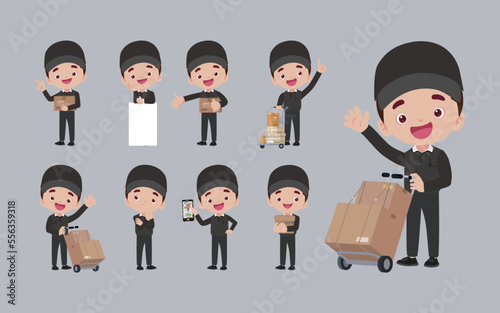 Delivery staff with different poses