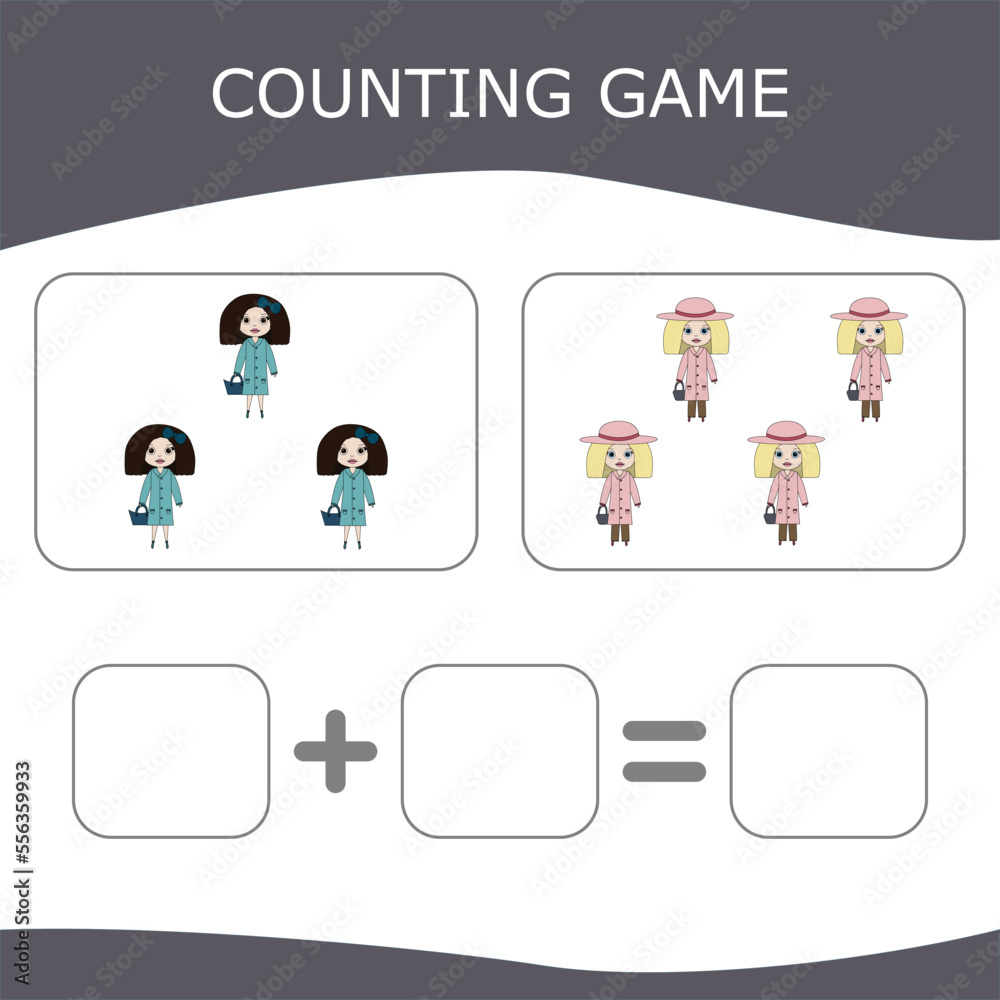 How many counting game with  colorful dolls. Worksheet for preschool kids, kids activity sheet, printable worksheet