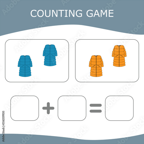 How many counting game with colorful coats. Worksheet for preschool kids, kids activity sheet, printable worksheet