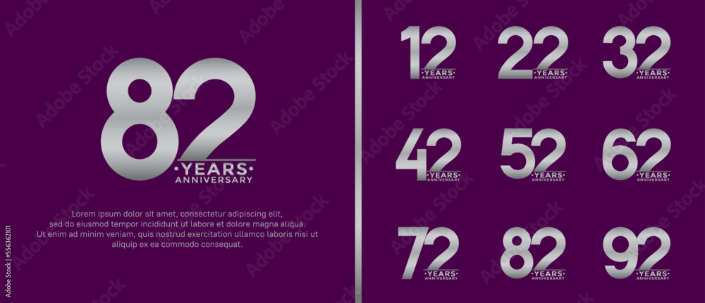 set of anniversary logo style silver color on purple background for special moment set of anniversary logo style silver color on purple background for special moment