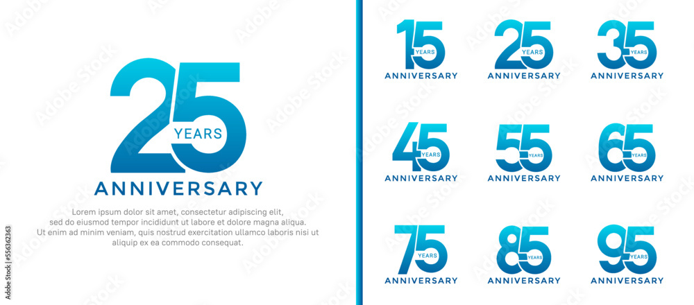 set of anniversary logo style blue color on white background for special moment