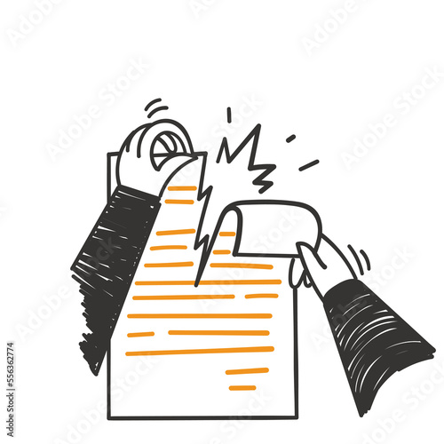 hand drawn doodle tearing contract paper sheet illustration vector