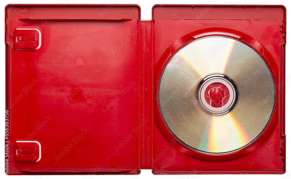 CD game case red vintage with disc png isolated on transparent