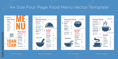 Restaurant cafe menu, template design,
A4 size, Four page food menu template