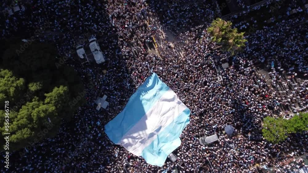 Argentina Fans Rising Big Flag, Celebrating Football soccer World Cup Qatar 2022