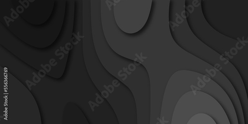 Geometric papercut black luxury background and elements, topography map concept. Abstract paper cut layered black posters. Fluid shapes brochure template. For banner, identity card, cover.