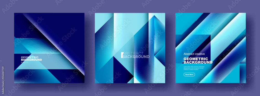 Set of abstract backgrounds - overlapping triangles with fluid gradients design. Collection of covers, templates, flyers, placards, brochures, banners