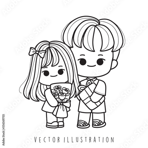Valentine's day with cute boy and girl. Vector Illustration © chan