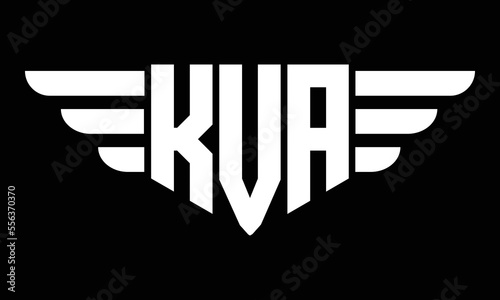 KVA three letter logo, creative wings shape logo design vector template. letter mark, wordmark, monogram symbol on black & white.
