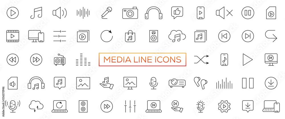 Video and Audio thin line icons. Video, Audio editable stroke icons. Vector illustration