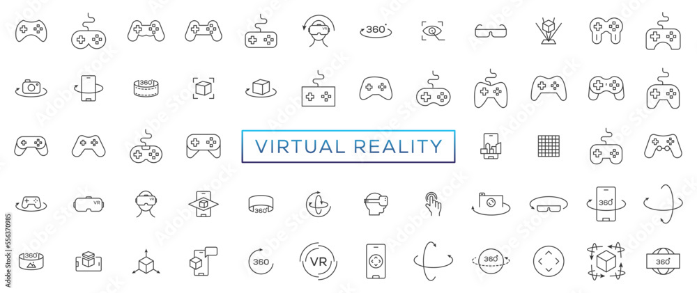 Virtual and augmented reality outline vector icons isolated on white ...