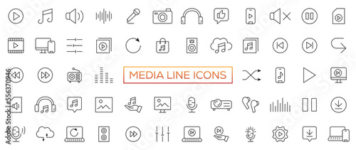Video and Audio thin line icons. Video, Audio editable stroke icons. Vector illustration