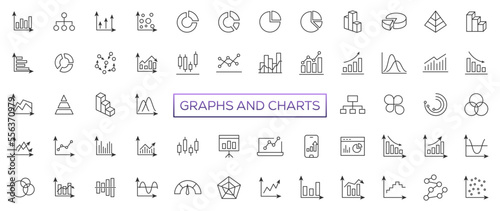 Growing bar graph icon set. Business graphs and charts icons. Statistics and analytics vector icon. Statistic and data, charts diagrams, money, down or up arrow