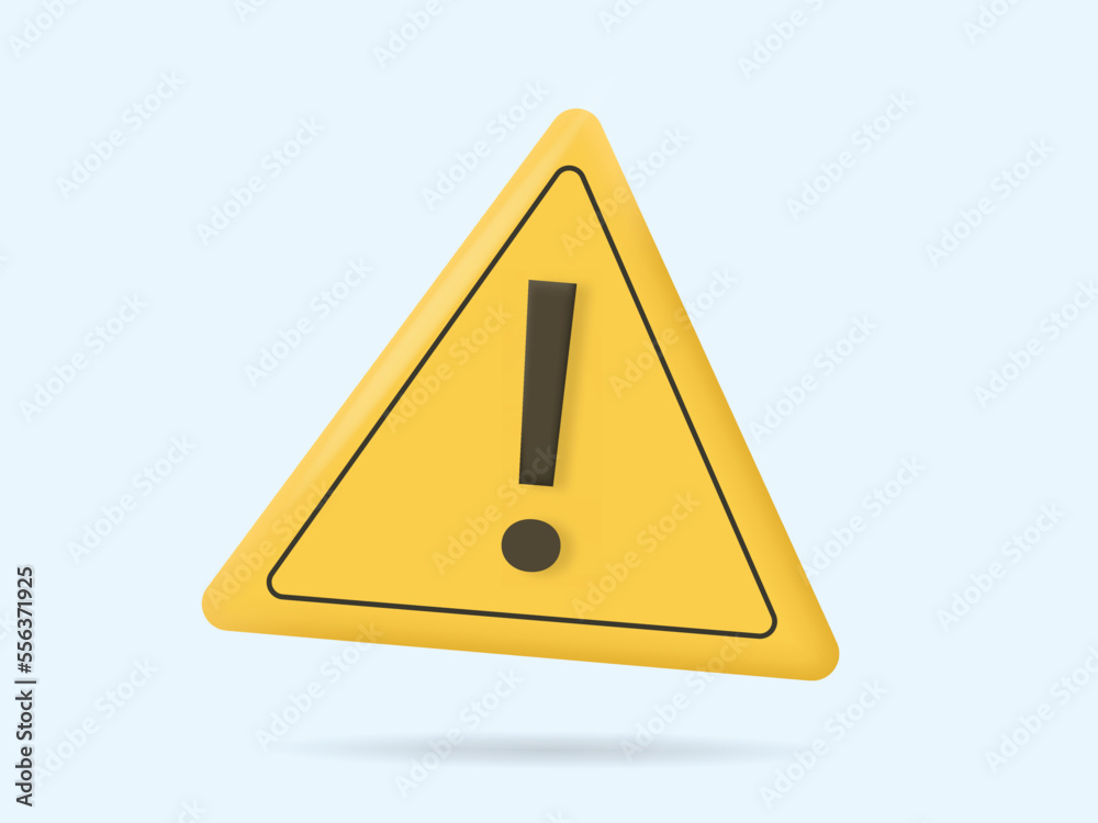 Realistic 3D yellow triangle warning sign vector illustration Realistic 3D yellow triangle warning sign vector illustration