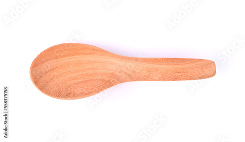 wooden spoon on white background. Top view