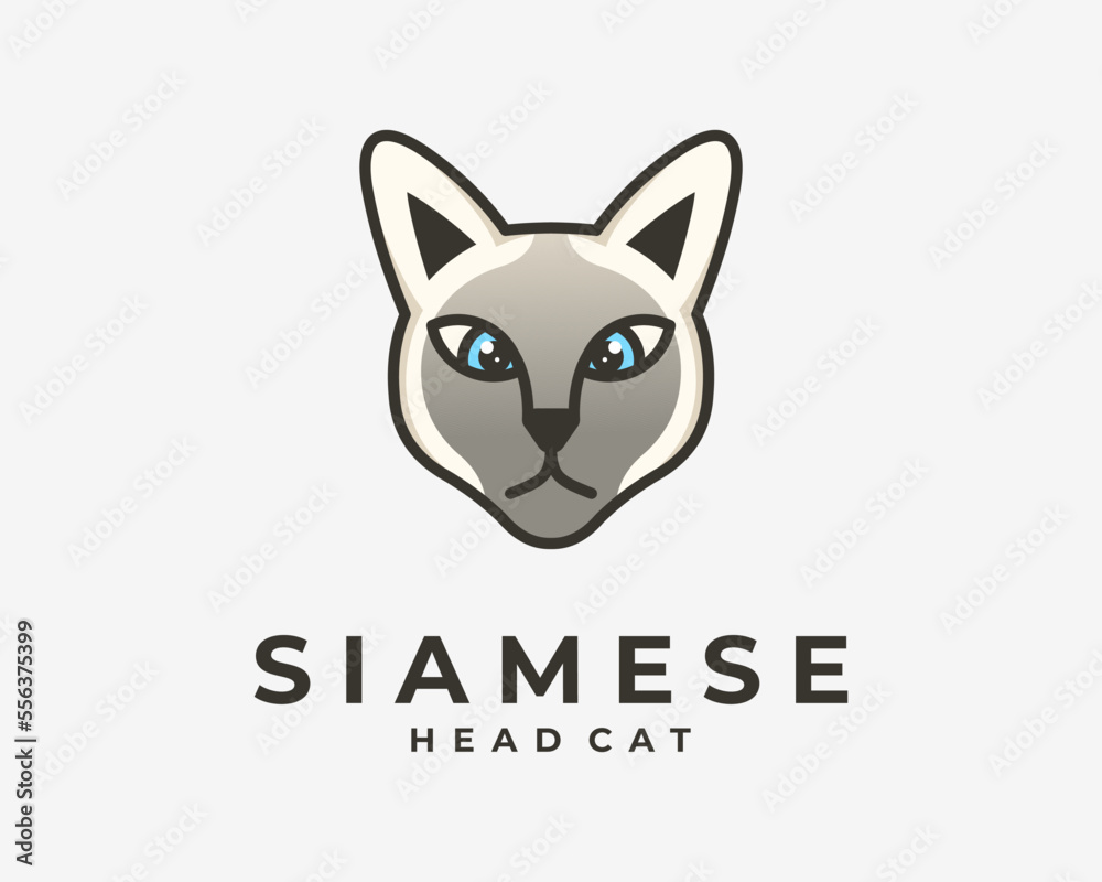 Head Siamese Cat Kitten Feline Portrait Closeup Cartoon Character Mascot Playful Vector Logo Design