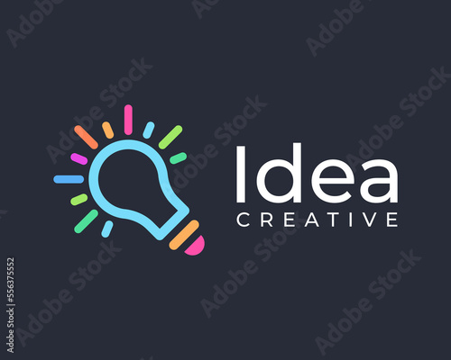 Lightbulb Lamp Invention Smart Idea Creativity Line Drawing Ray Color Modern Icon Vector Logo Design