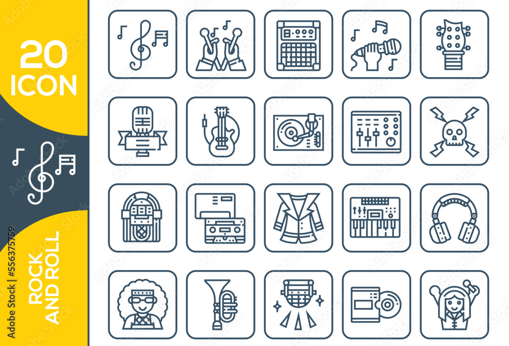 rock and roll icon set design rock and roll icon set design