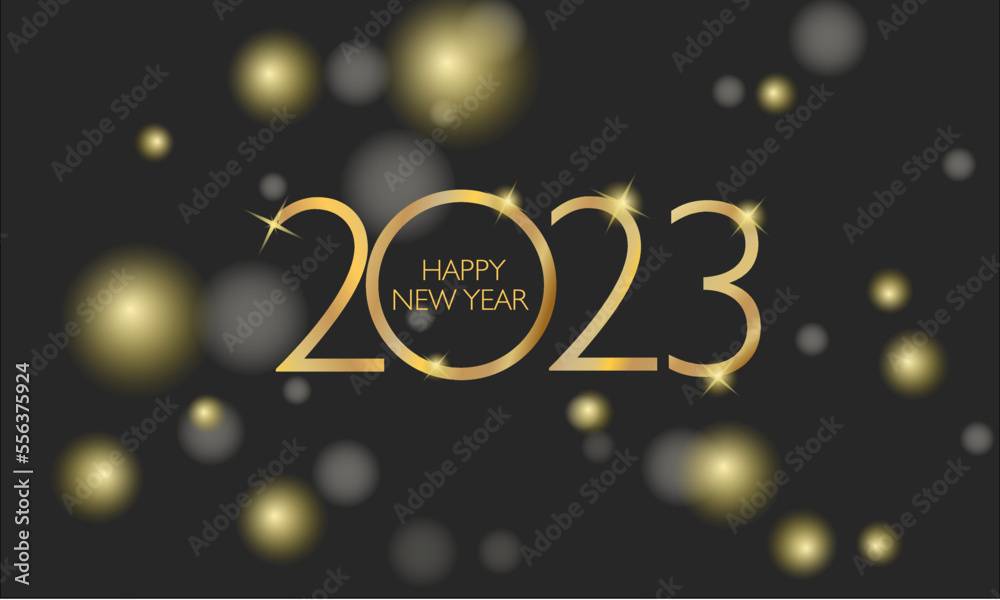 2023 Happy New Year Background Gold Design. Greeting Card, Banner, Poster. Vector Illustration.