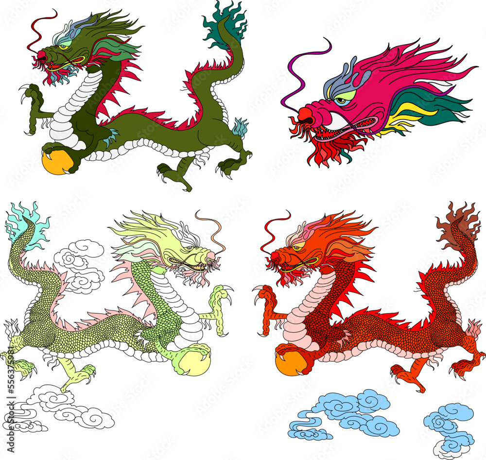 Japanese red dragon tattoo.Dragon on red background for Chinese New Year.Gold Chinese Dragon vector.Gold line art King Dragon tattoo.cartoon vector for t-shirt. Japanese red dragon tattoo.Dragon on red background for Chinese New Year.Gold Chinese Dragon vector.Gold line art King Dragon tattoo.cartoon vector for t-shirt.