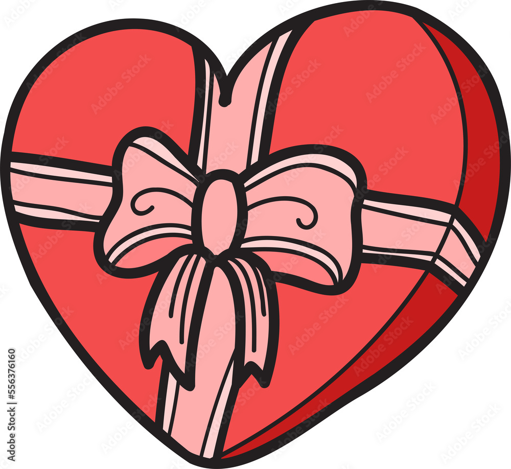 Hand Drawn heart shape gift box illustration Hand Drawn heart shape gift box illustration
