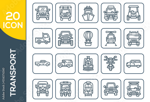 Rail transport Icons, Monoline concept The icons.train and railways icon set. intercity, international, freight trains, linear icons. Line with editable stroke.Rail Transport Icons, Monoline concept.
