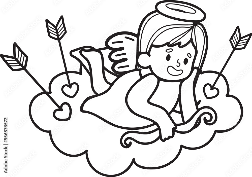 Hand Drawn cupid with clouds illustration Hand Drawn cupid with clouds illustration