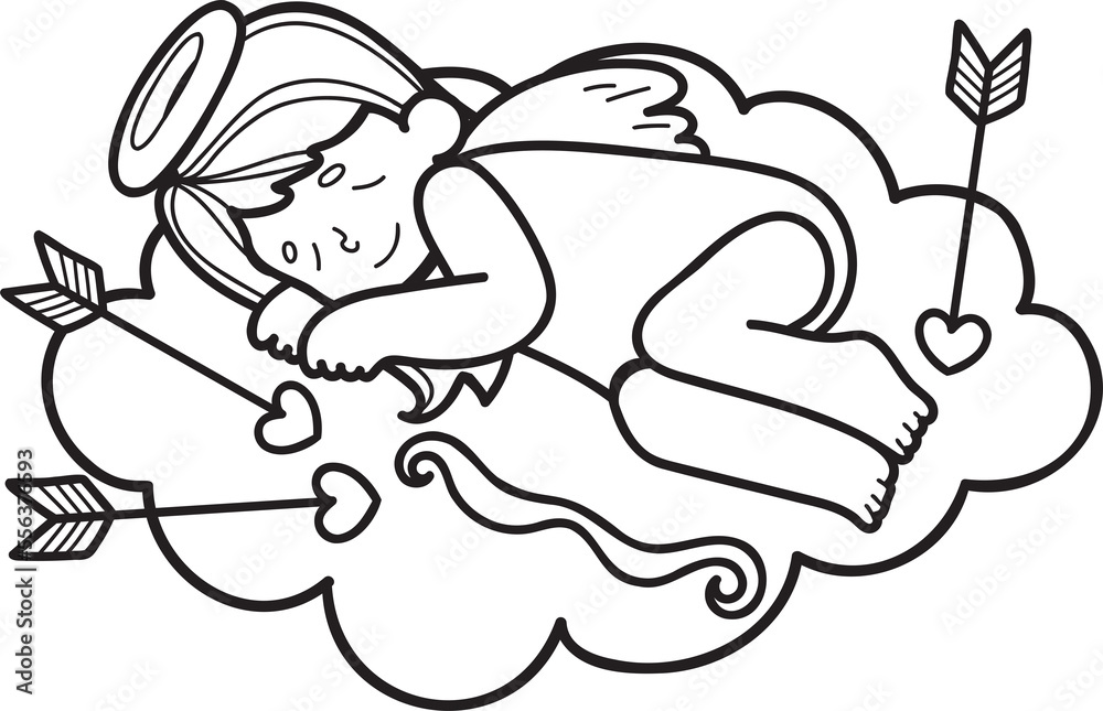 Fototapeta premium Hand Drawn cupid with clouds illustration