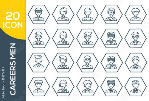 Doctor and Nurse line icons set. Vector illustration on a white background. Editable stroke.set of job seach icons ,such as work, career, traning, business, skill, meeting.Set of Headhunting icon.