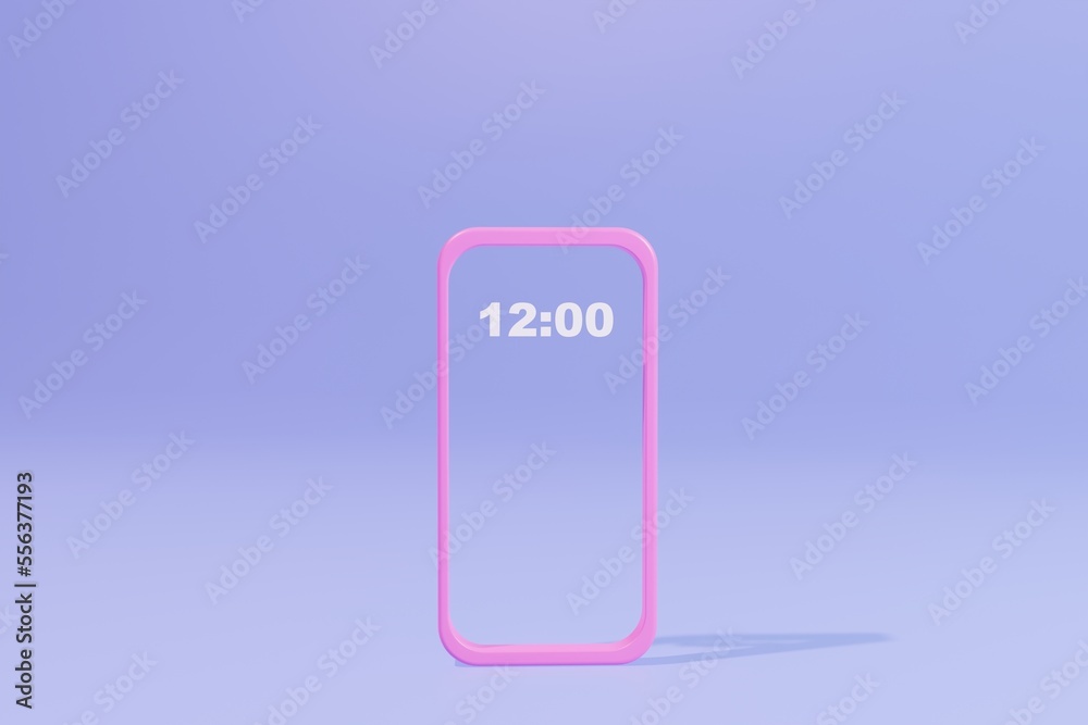pink phone frame with twelve o'clock in 3d rendering design. pink phone frame with twelve o'clock in 3d rendering design.