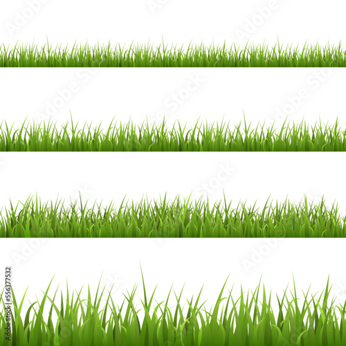 Green grass seamless borders set realistic vector illustration isolated.