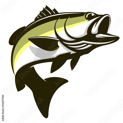 Bass Fish Logo Template. Unique and Fresh Bass Fish jumping out of the water. Great to use as your Bass fishing activity. 