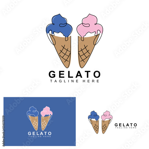 Ice Cream Gelato Logo Design  Sweet Soft Cold Food  Vector Brand Company Products