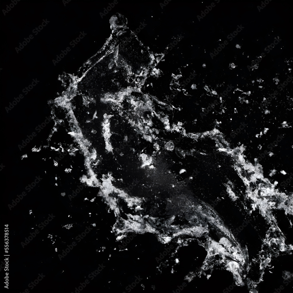 water splash isolated on black background. Generative AI.