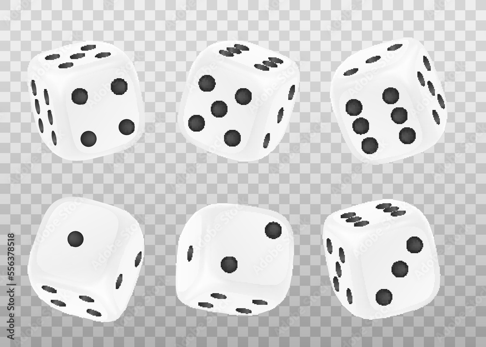 Game dice white craps templates set realistic vector illustration isolated. Game dice white craps templates set realistic vector illustration isolated.