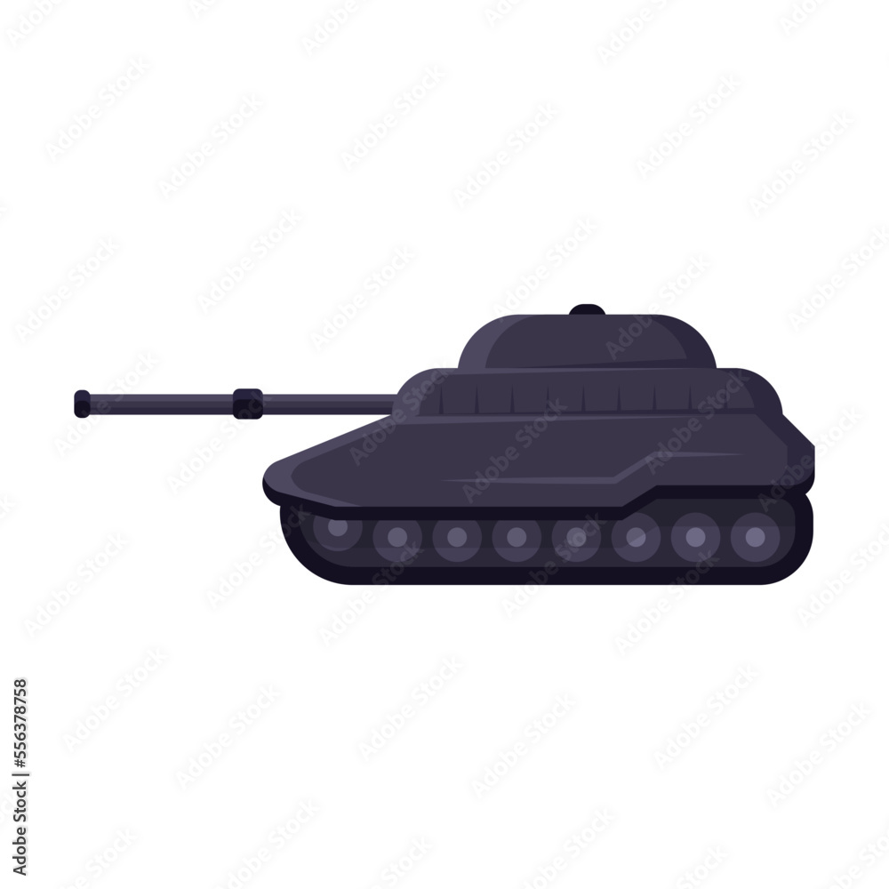 Vector picture of heavy tank with a turret on tracks in flat style. Army weapon illustration. Military equipment. War, battle concept Vector picture of heavy tank with a turret on tracks in flat style. Army weapon illustration. Military equipment. War, battle concept