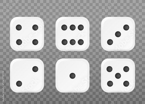 Game dice cubes 3d templates set vector illustration isolated on transparent.