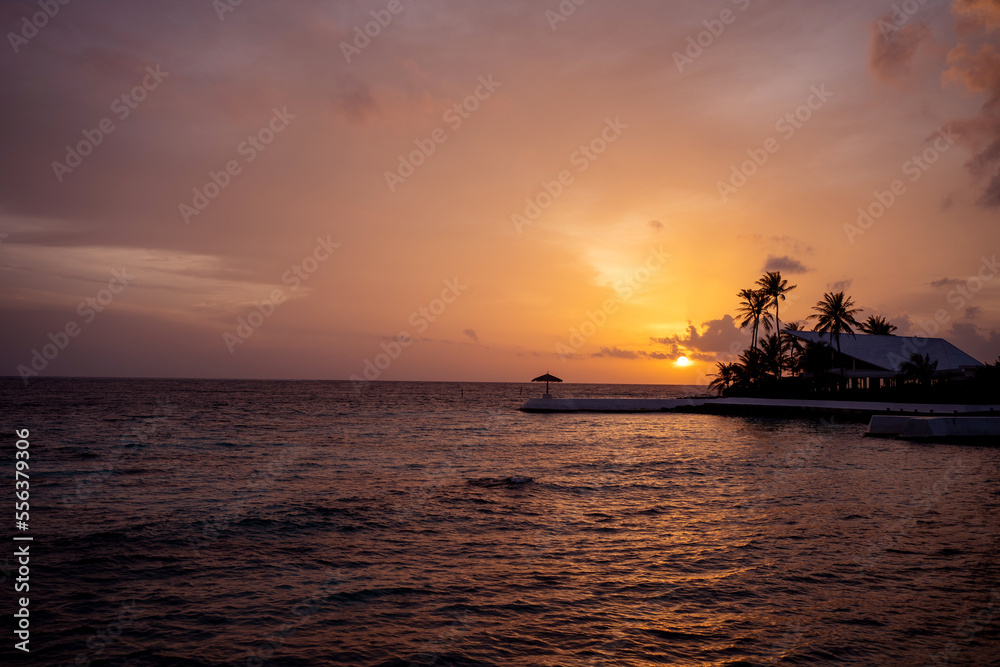 Photos of the beautiful sunset at the sea resort.