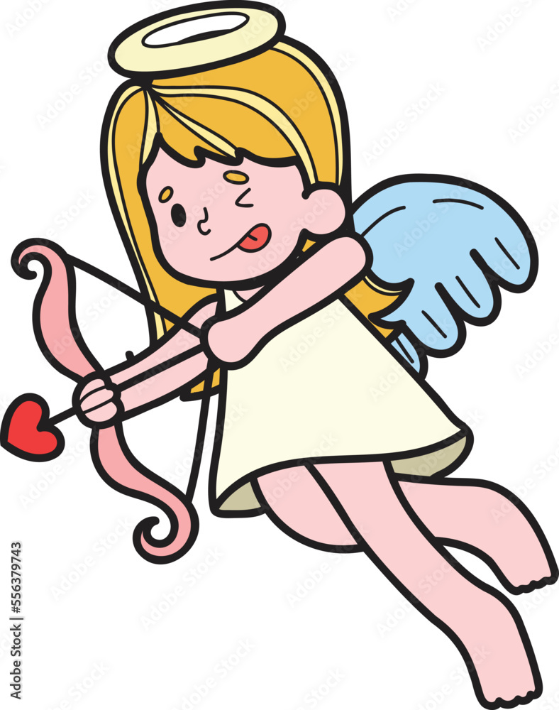 Hand Drawn Cupid is shooting an arrow illustration Hand Drawn Cupid is shooting an arrow illustration