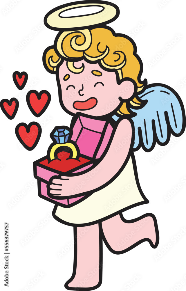 Hand Drawn Cupid and engagement ring illustration Hand Drawn Cupid and engagement ring illustration