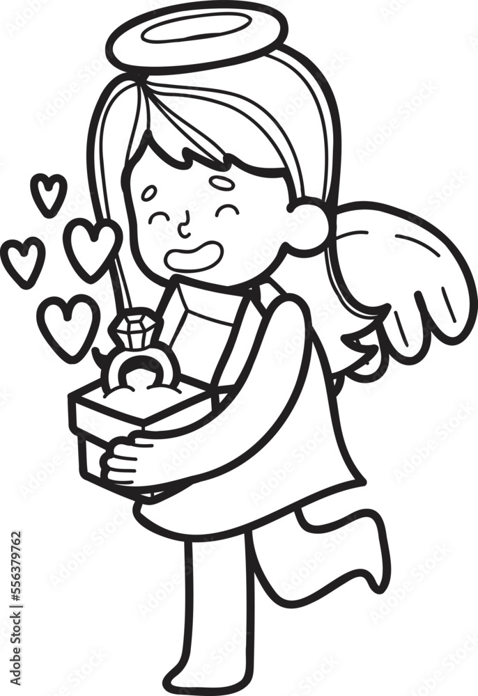 Hand Drawn Cupid and engagement ring illustration Hand Drawn Cupid and engagement ring illustration