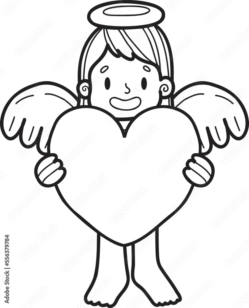 Hand Drawn cupid with heart illustration Hand Drawn cupid with heart illustration