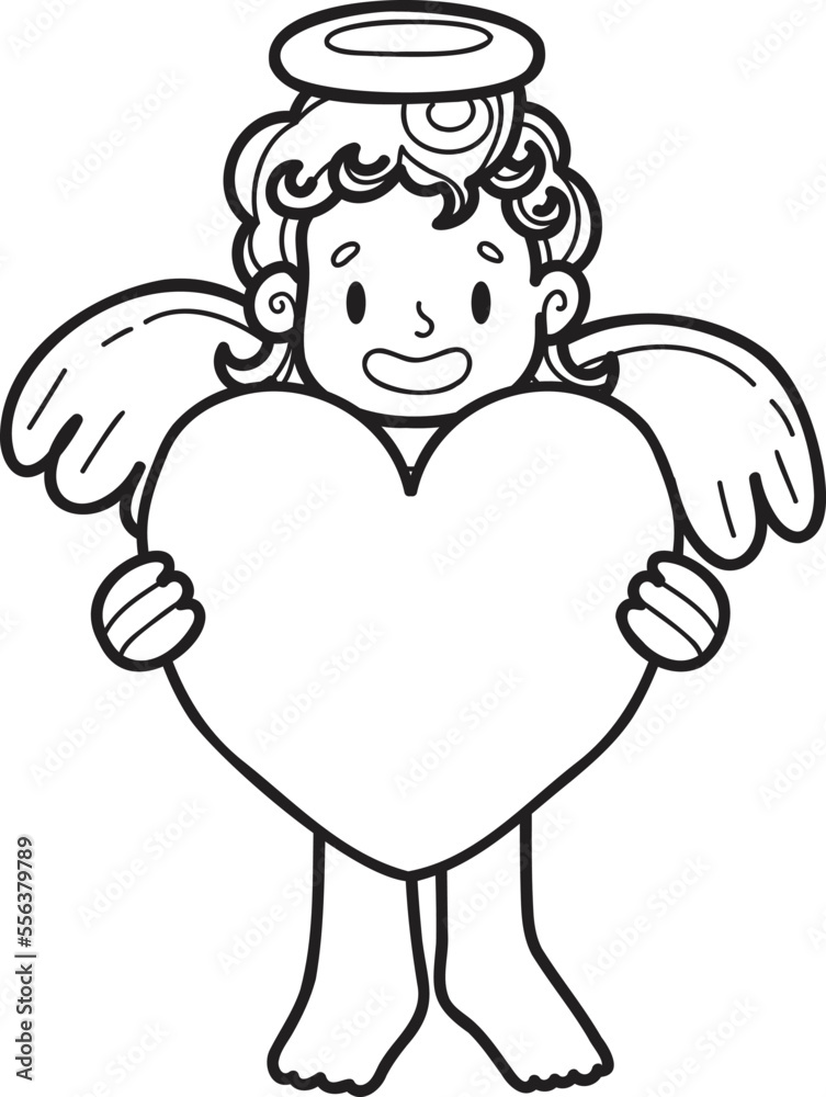 Hand Drawn cupid with heart illustration Hand Drawn cupid with heart illustration