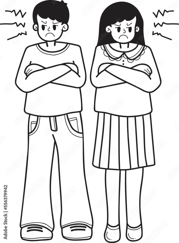 Hand Drawn couple man and woman angry illustration Hand Drawn couple man and woman angry illustration
