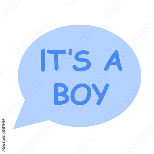 Cute bubble cloud with the inscription it is a boy vector illustration. Baby shower element for photo, card or invitation, rattles for boys and girls on white background