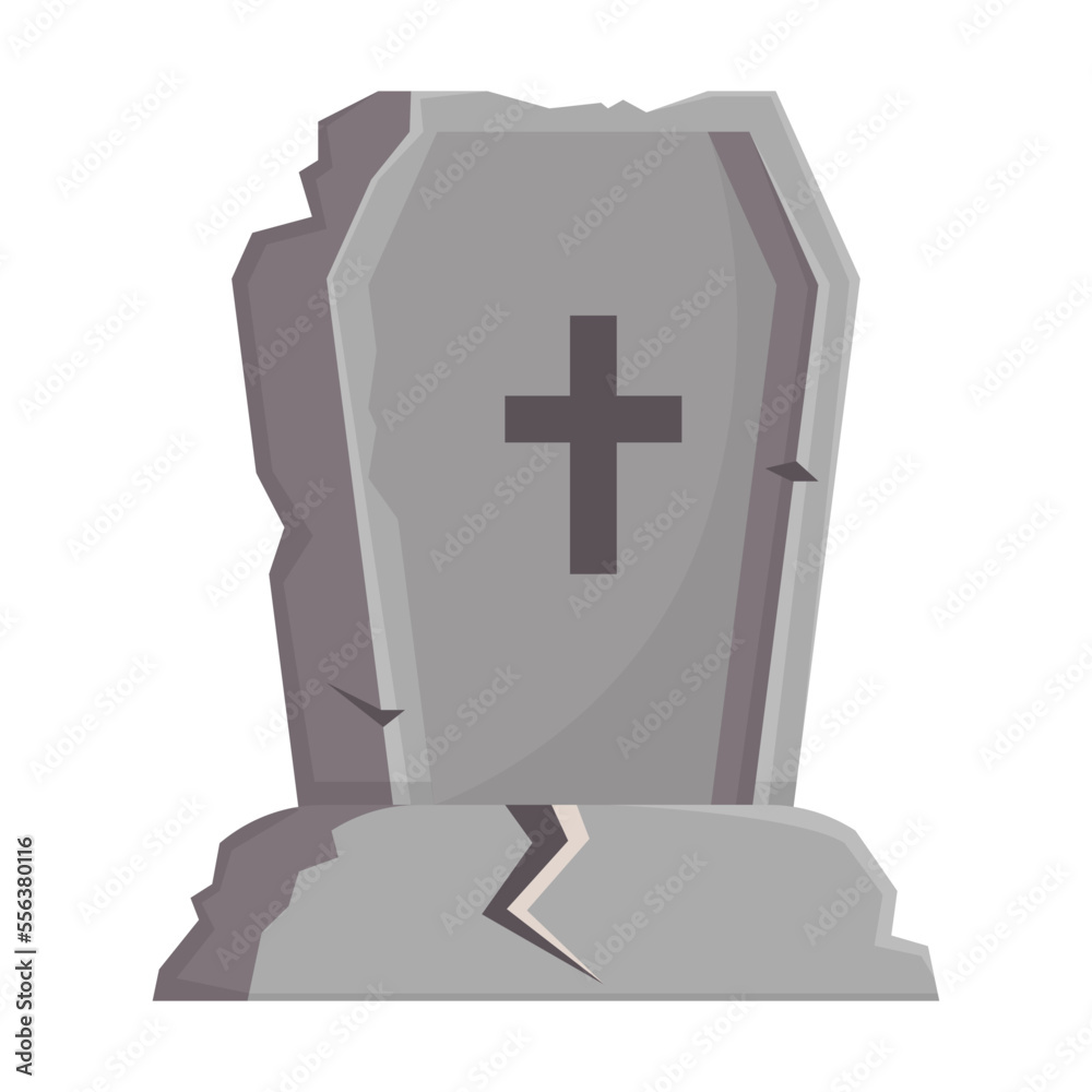 Obraz premium Spooky tombstone vector illustration. Drawing of cemetery or tomb, stone crosses on white background. Halloween, funeral concept