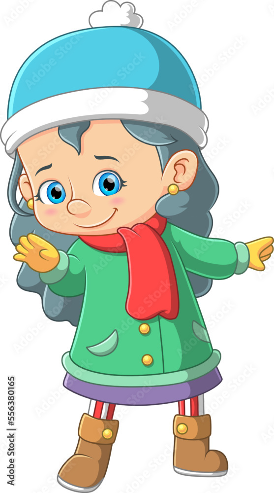 Cute Girl Wearing green Winter Coat and blue Hat Cute Girl Wearing green Winter Coat and blue Hat
