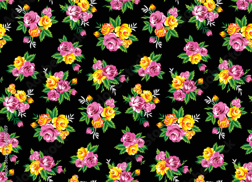 vector rose flower with leave seamless pattern design, repeating print pattern design for fabric