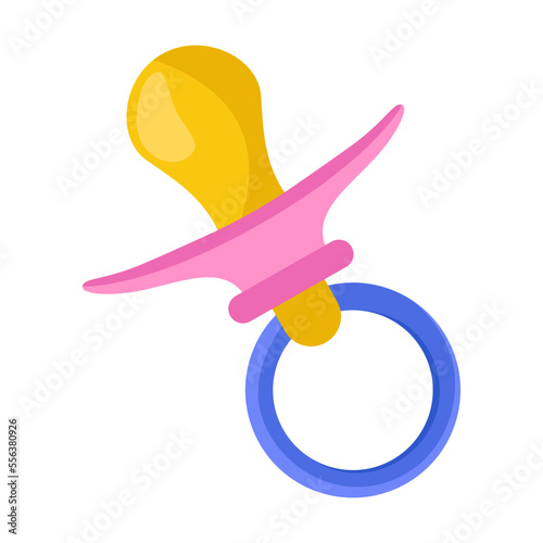 Cute baby pacifier vector illustration. Baby shower element for photo, card or invitation, rattles for boys and girls on white background
